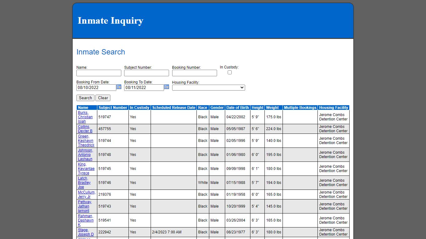 Inmate Search